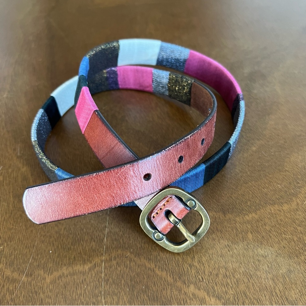 Colorful Multi Color Shimmer Leather Belt Size Small